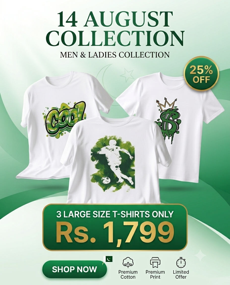 14 August Collection 2026 | 3 Premium Cotton T-Shirts Only Rs. 1,799 | Men & Ladies