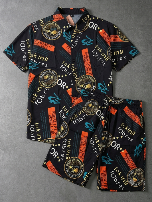 Urban Graphic Typography Black Linen Co-ord Set | Streetwear Style
