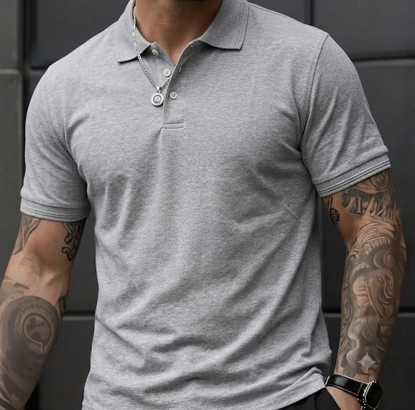 🔥 Classic Heather Grey Men's Premium Polo Shirt - Minimalist Decent Everyday Wear Soft Breathable Collared T-Shirt Combo 🔥