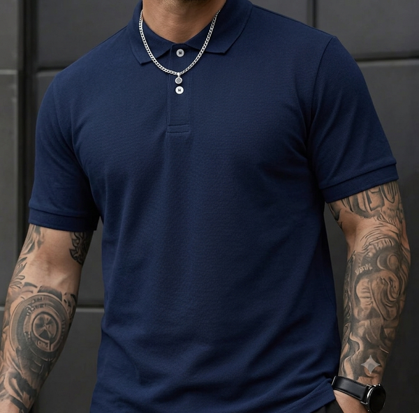 🔥 Men's Royal Navy Blue Smart Fit Polo Shirt - Luxury Textured Cotton Decent Daily Wear Premium Collared Casual T-Shirt 🔥