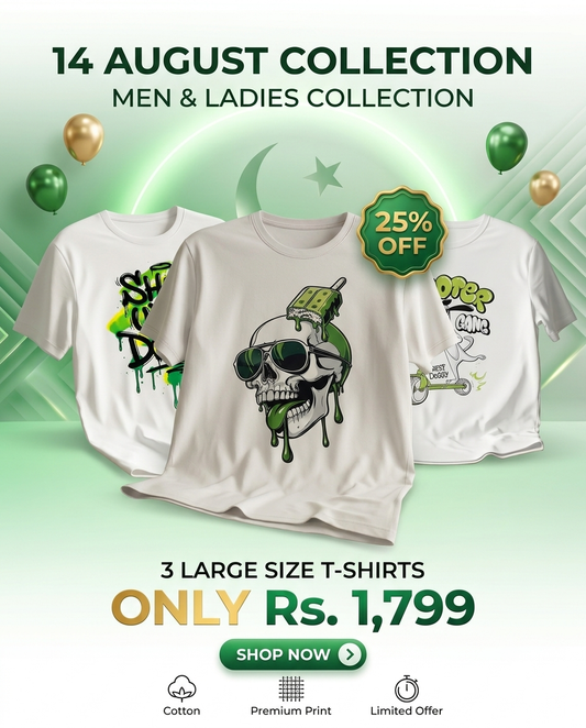 Pakistan Independence Day T-Shirts | 14 August Premium Collection | 3 Shirts Only Rs. 1,799