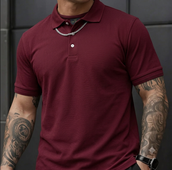 🔥 Premium Maroon Rich Cotton Polo Shirt for Men - Sophisticated Casual Smart Fit High-Quality Textured Summer Collared Tee 🔥