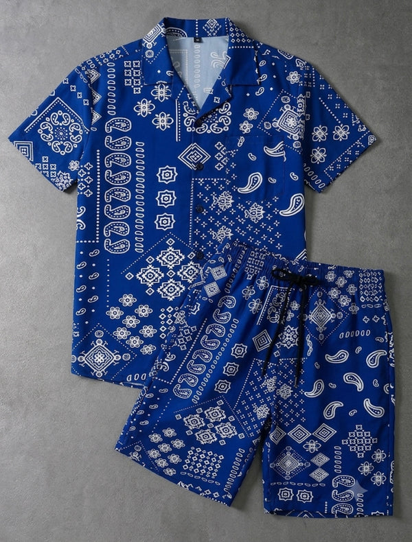 Classic Blue Paisley Bandana Linen Co-ord Set | Premium Casual Wear