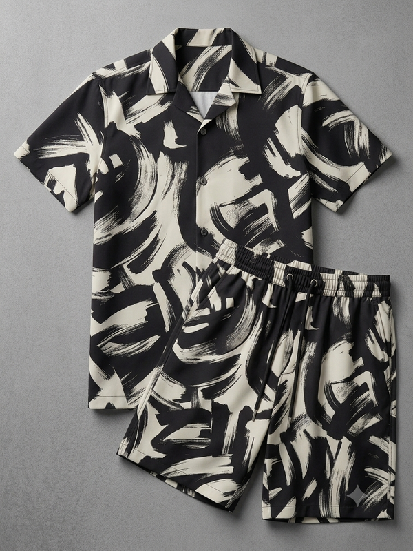 Modern Abstract Brushstroke Linen Co-ord Set | Black & White Summer Fit