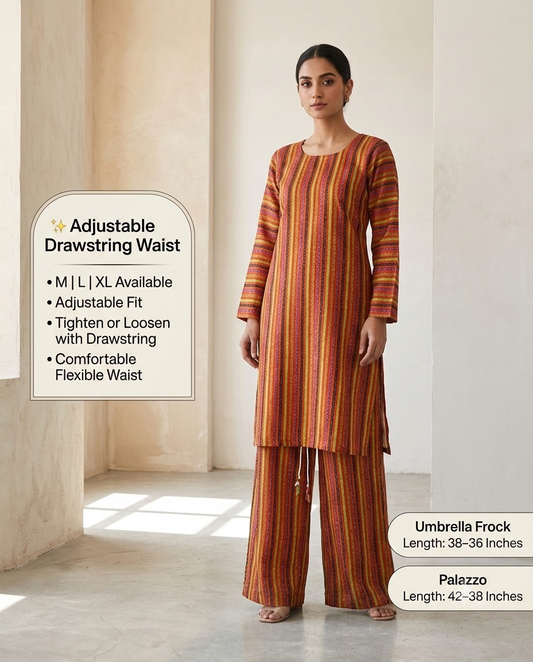 Multicolor Striped Lawn 2 Piece Suit – Straight Cut Kurti with Straight Palazzo | Adjustable Drawstring Waist